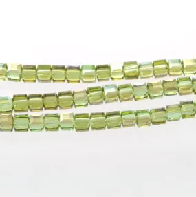 10 Faceted Crystal CUBE Beads, Precision Cut, PERIDOT GREEN, 6mm  bgl0610