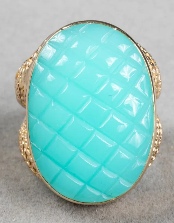 14K Yellow Gold & Blue Faux-Gemstone Cocktail Ring