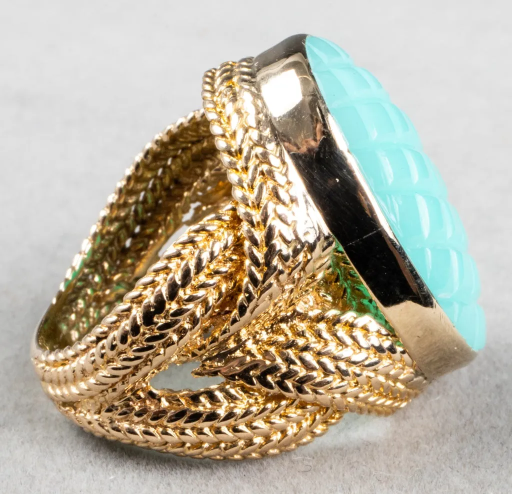 14K Yellow Gold & Blue Faux-Gemstone Cocktail Ring