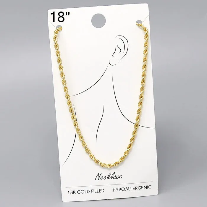 18K Gold Filled Rope Chain Necklace - 18"