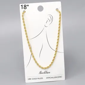 18K Gold Filled Rope Chain Necklace - 18"