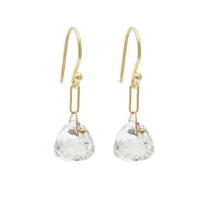 18K Gold Rock Crystal Quartz Paperclip Drop Earrings