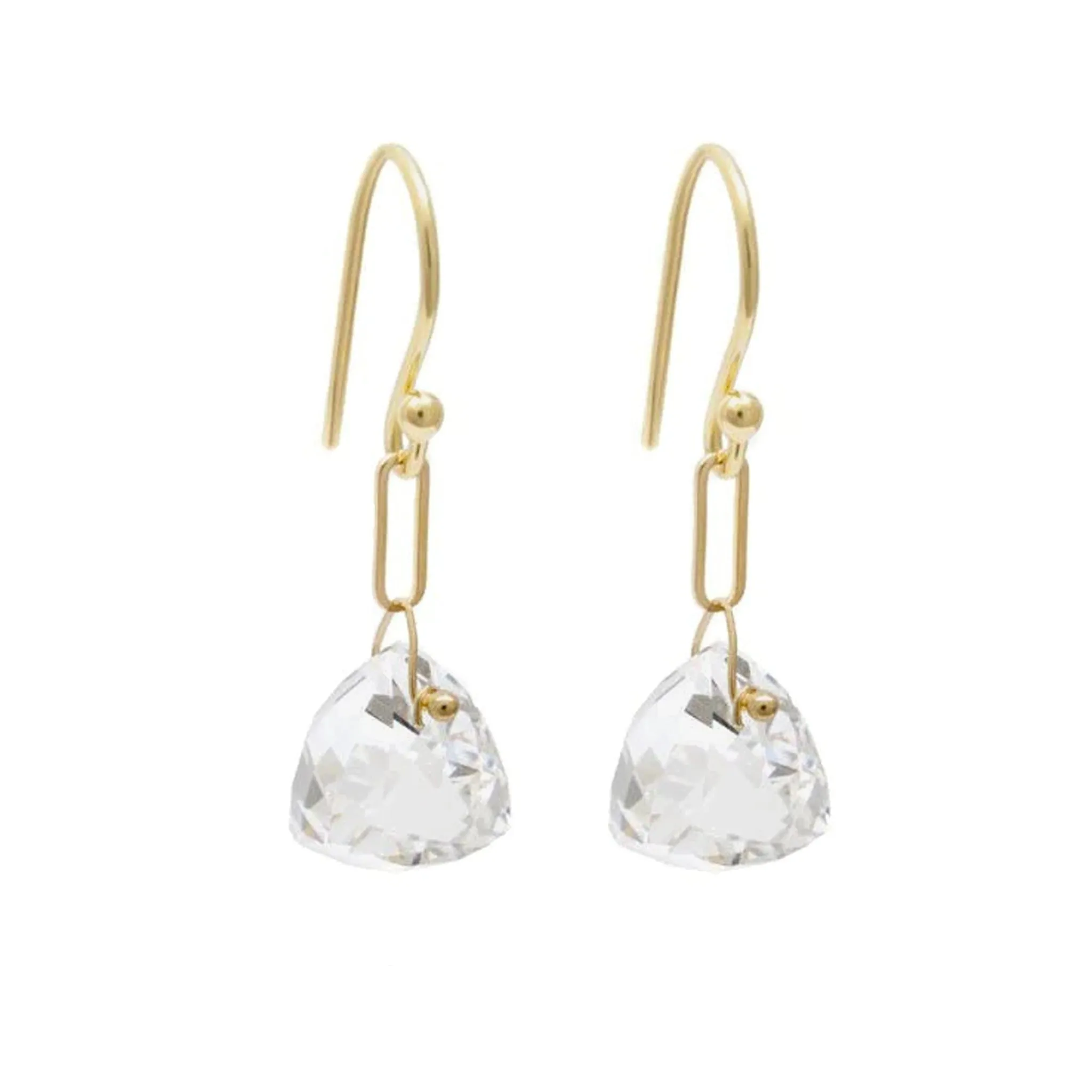 18K Gold Rock Crystal Quartz Paperclip Drop Earrings