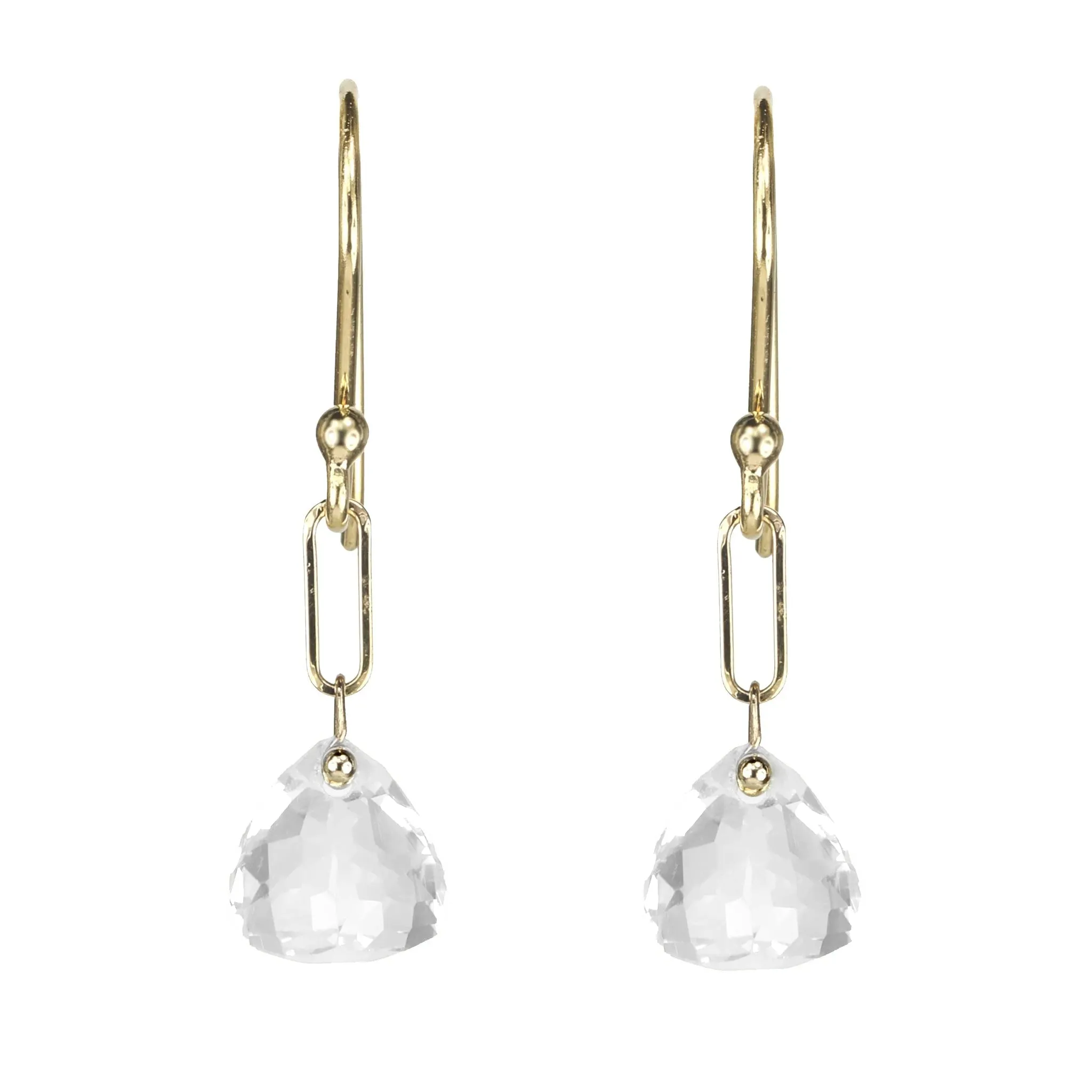 18K Gold Rock Crystal Quartz Paperclip Drop Earrings