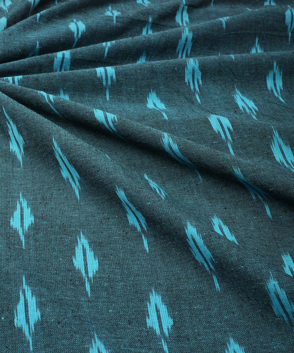 2.5 m Green cyan blue cotton handloom pochampally ikat fabric