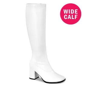 3 Inch Heel GOGO-300WC White Pu (Wide Calf)