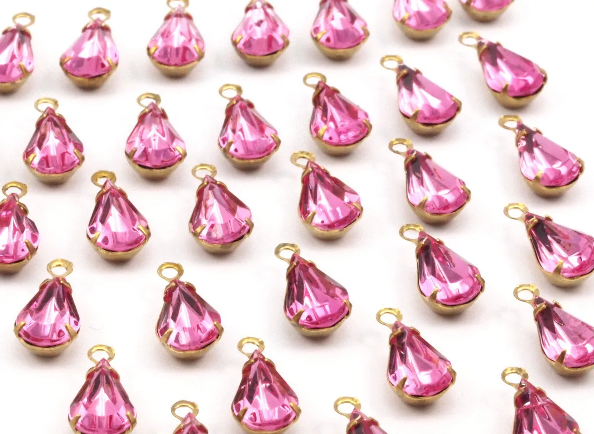 8 Light Rose Swarovski Crystal Drop With Raw Brass Prong Settings 10x6mm