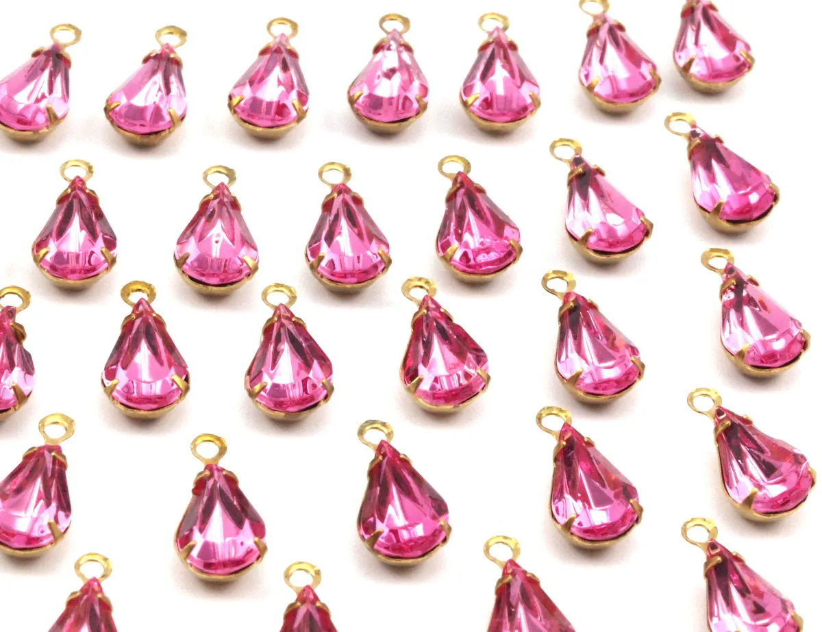 8 Light Rose Swarovski Crystal Drop With Raw Brass Prong Settings 10x6mm