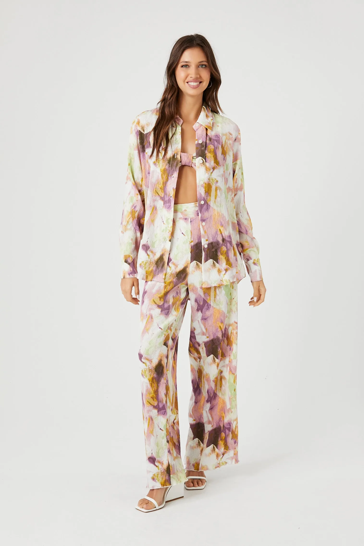 Abstract Floral Print Oversized Shirt