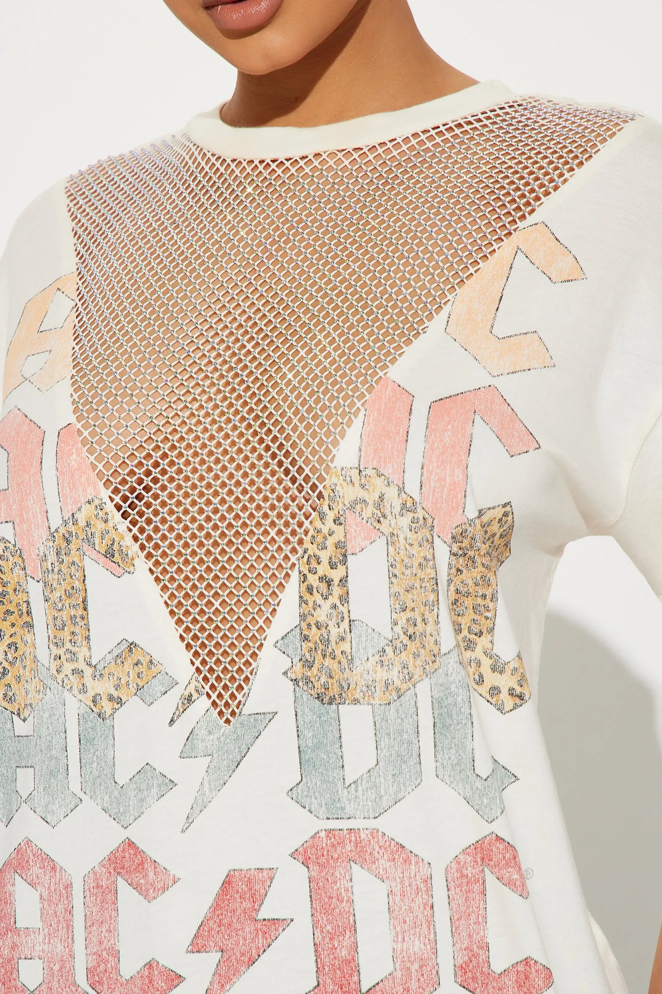 ACDC On Repeat Rhinestone Tee - Ivory