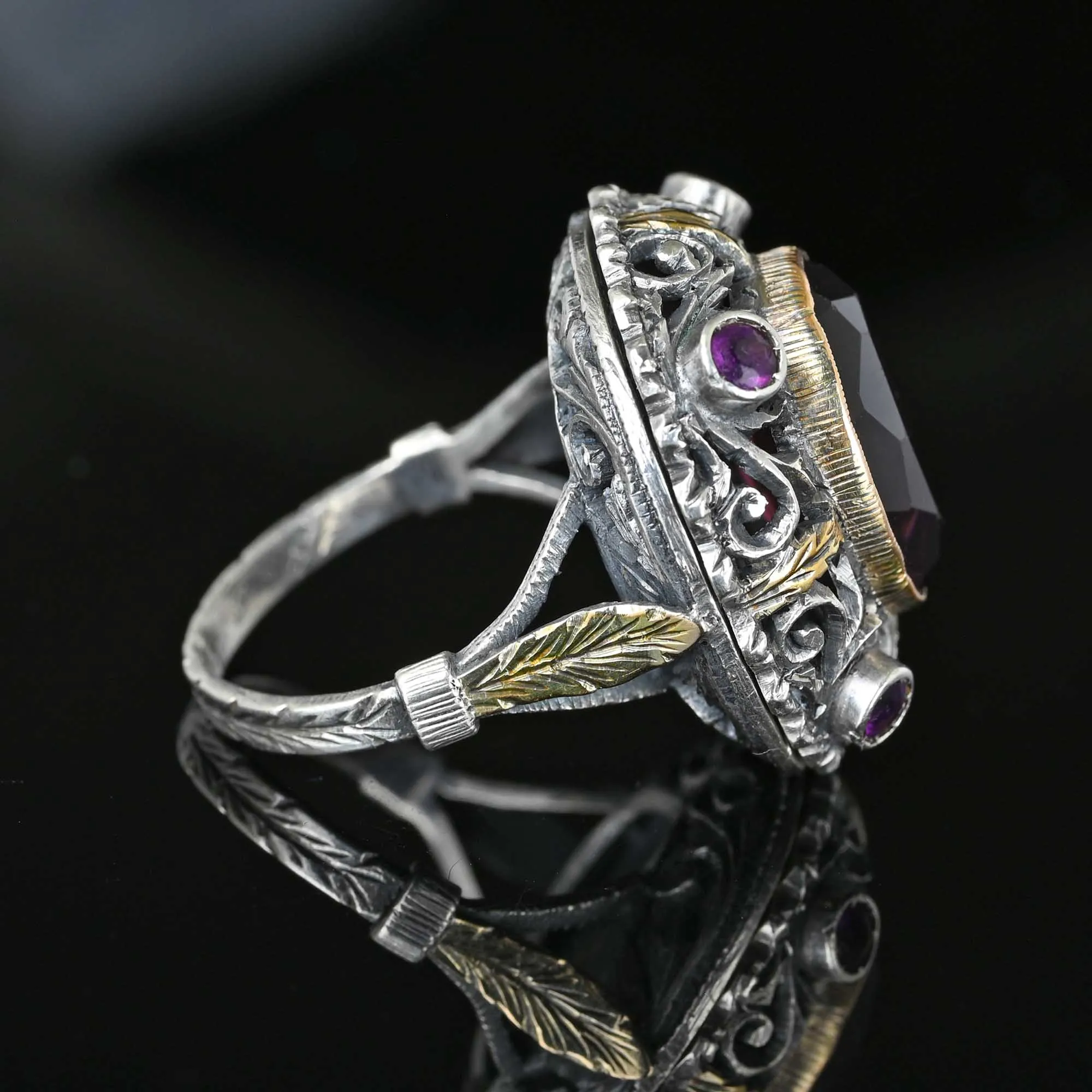 Amethyst Crystal Austro Hungarian Locket Poison Ring