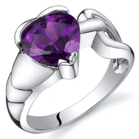 Amethyst Heart Shape Sterling Silver Ring Size 6