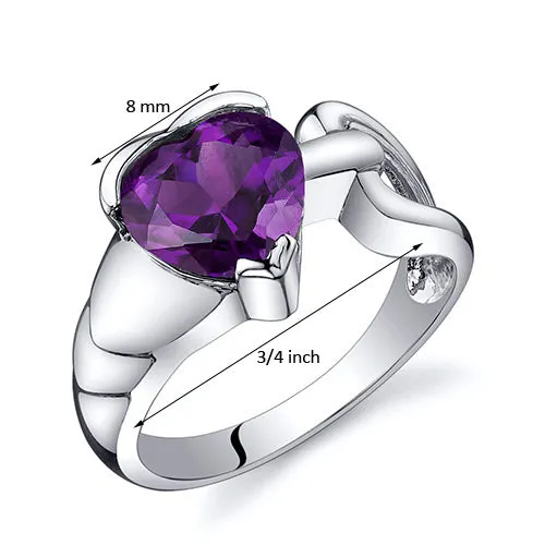 Amethyst Heart Shape Sterling Silver Ring Size 6