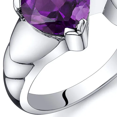 Amethyst Heart Shape Sterling Silver Ring Size 6