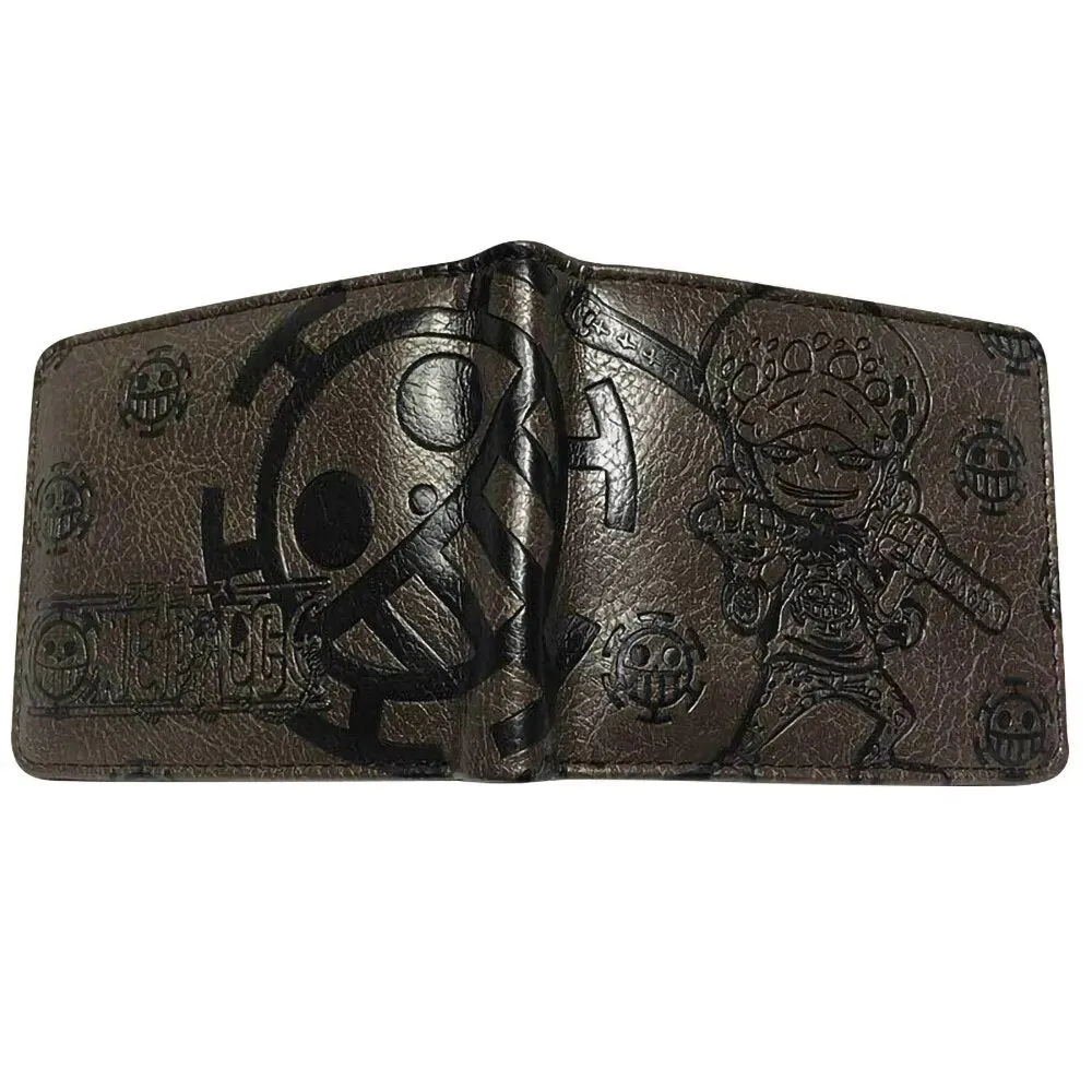 Anime One Piece Embossed Wallet Men Women Brown Black Card Holder Luffy Ace Law Zoro Chopper Short PU Wallet