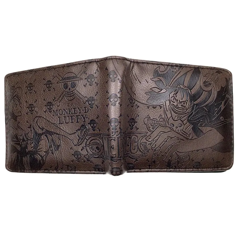 Anime One Piece Embossed Wallet Men Women Brown Black Card Holder Luffy Ace Law Zoro Chopper Short PU Wallet