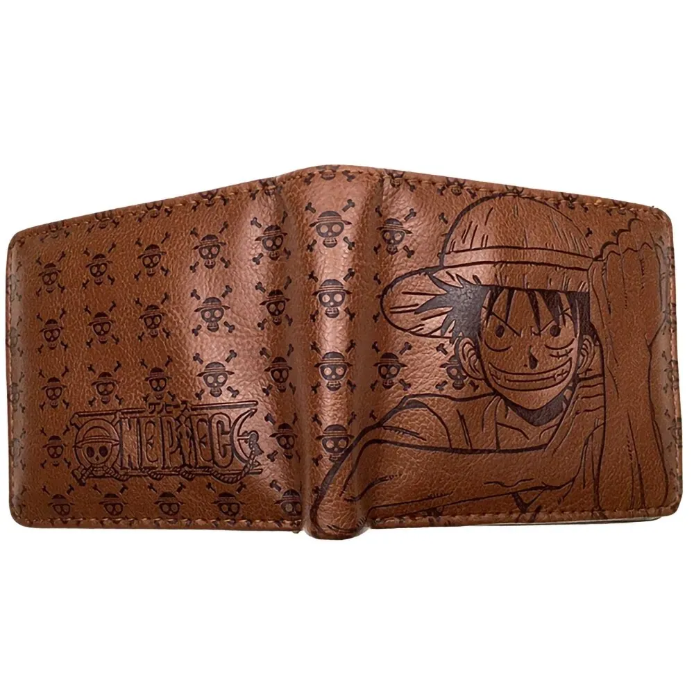 Anime One Piece Embossed Wallet Men Women Brown Black Card Holder Luffy Ace Law Zoro Chopper Short PU Wallet