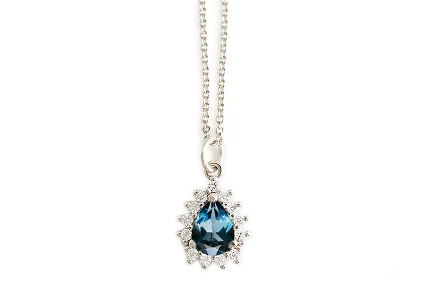 Aura Topaz Pear Halo Necklace