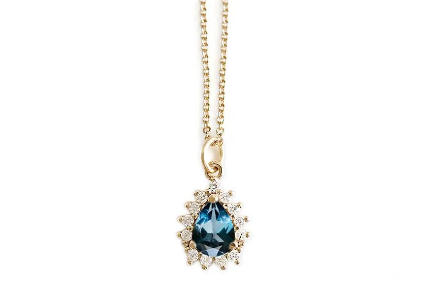 Aura Topaz Pear Halo Necklace