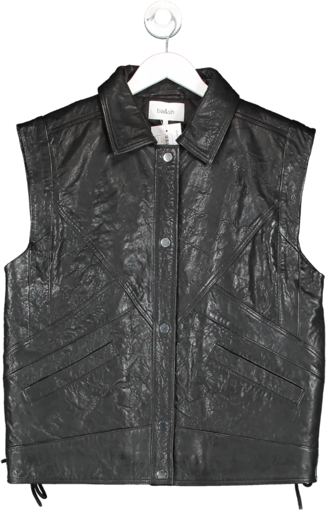 Ba&sh Black Bull Oversized Sleeveless Leather Jacket UK 8