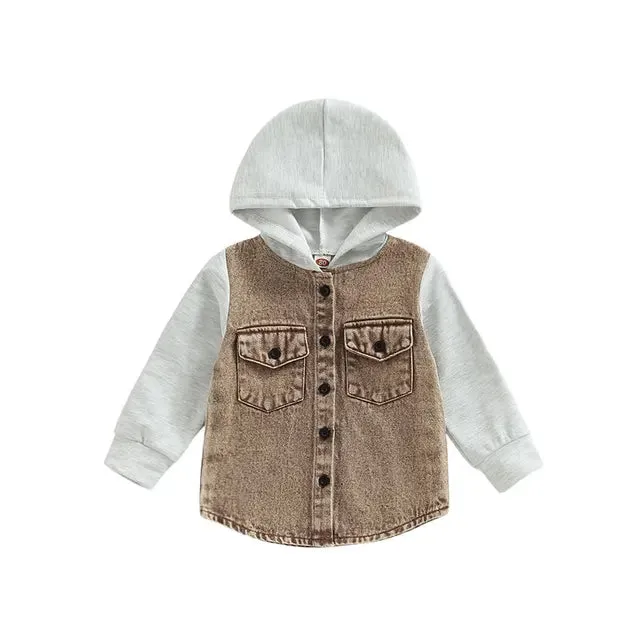 Baby Toddler Boys Soft Denim Hooded Button Down Shirt Jacket