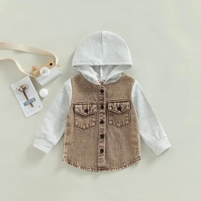 Baby Toddler Boys Soft Denim Hooded Button Down Shirt Jacket