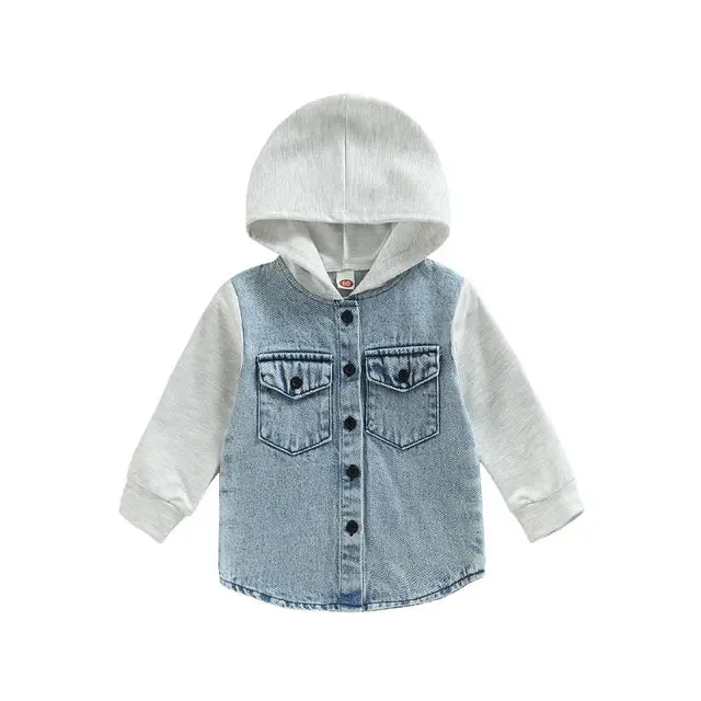 Baby Toddler Boys Soft Denim Hooded Button Down Shirt Jacket