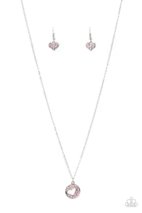 Bare Your Heart Pink Rhinestone Heart Necklace - Paparazzi Accessories