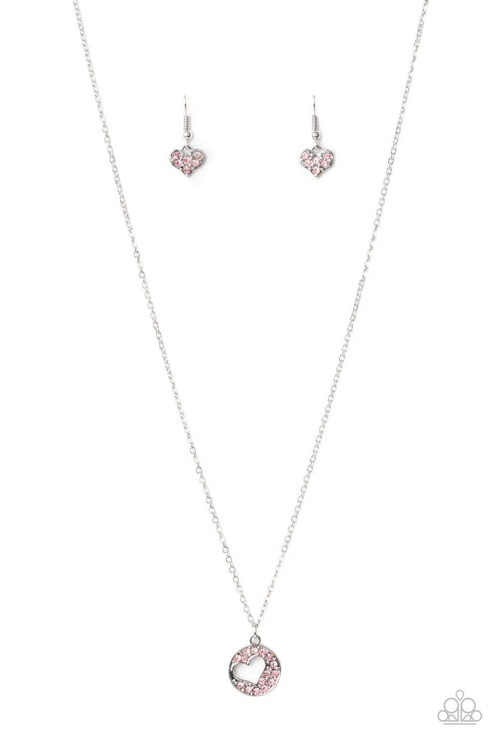 Bare Your Heart Pink Rhinestone Heart Necklace - Paparazzi Accessories