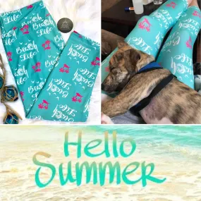 Beach Life Vacation Print Capri Aqua Blue Leggings – Perfect Soft Stretch for Seaside Relaxation & Summer Adventures