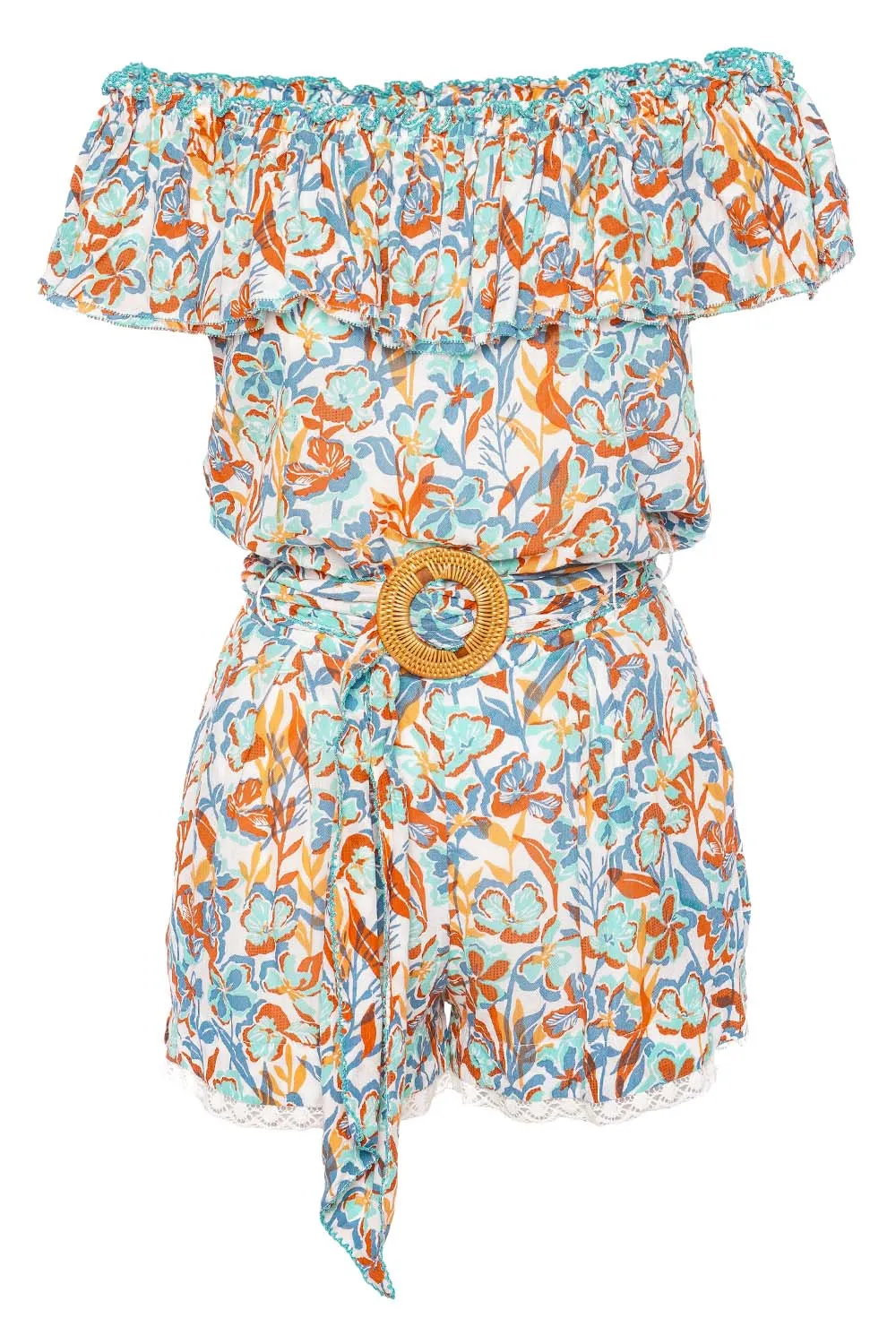 Bella Aqua Shadow Off Shoulder Romper