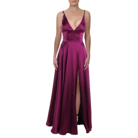 Betsy & Adam Womens Satin V-Neck Evening Dress