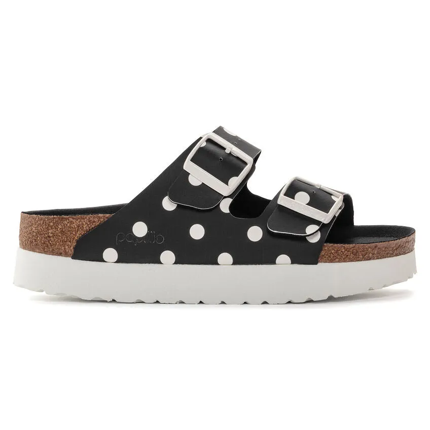 Birkenstock Women's Arizona Platform Birko-Flor (Black White Dots - Narrow Fit)