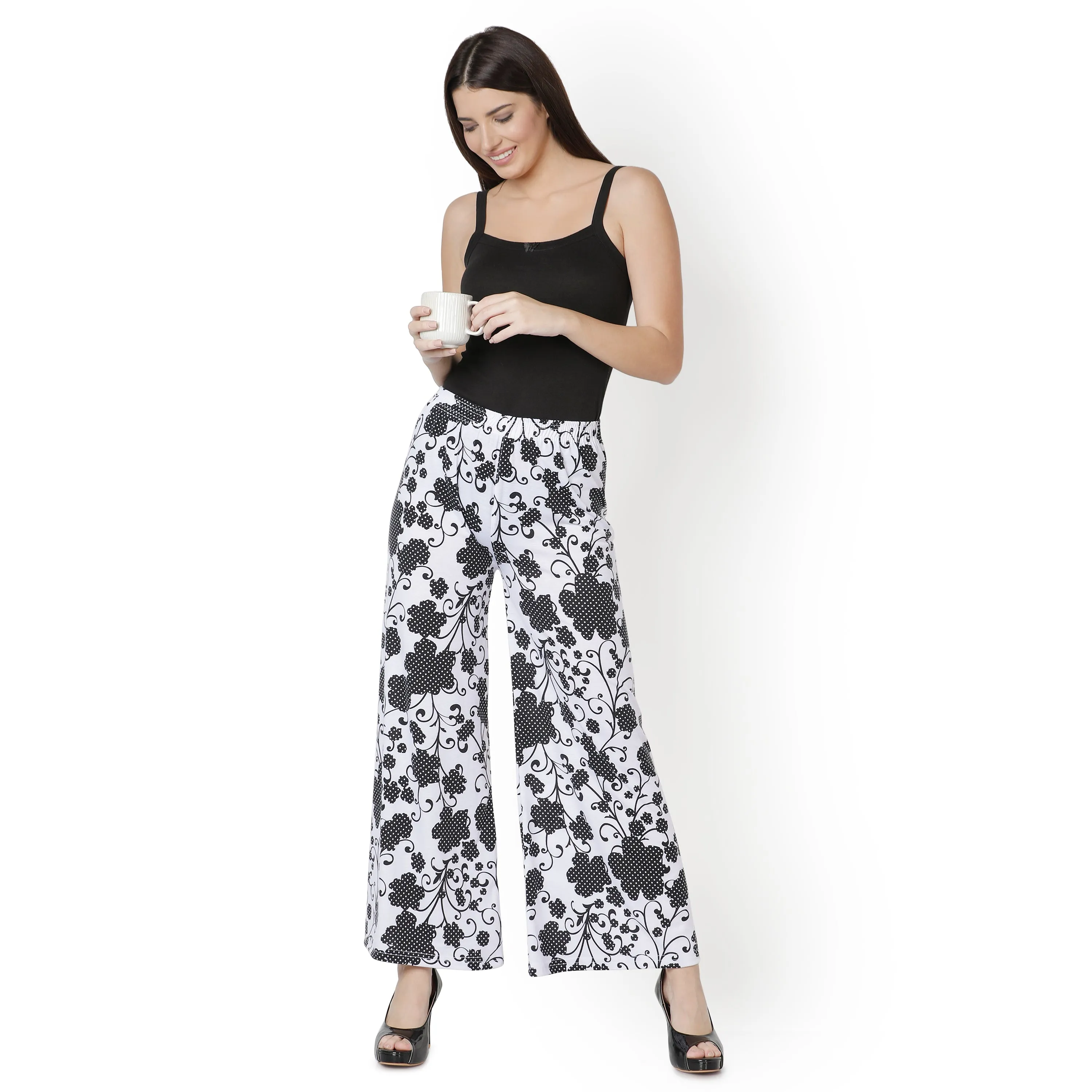 Black and White Floral Printed Palazzo