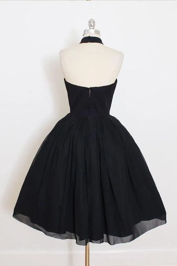 Black Chiffon Prom Dress Halter Homecoming Dress Short Prom Dresses