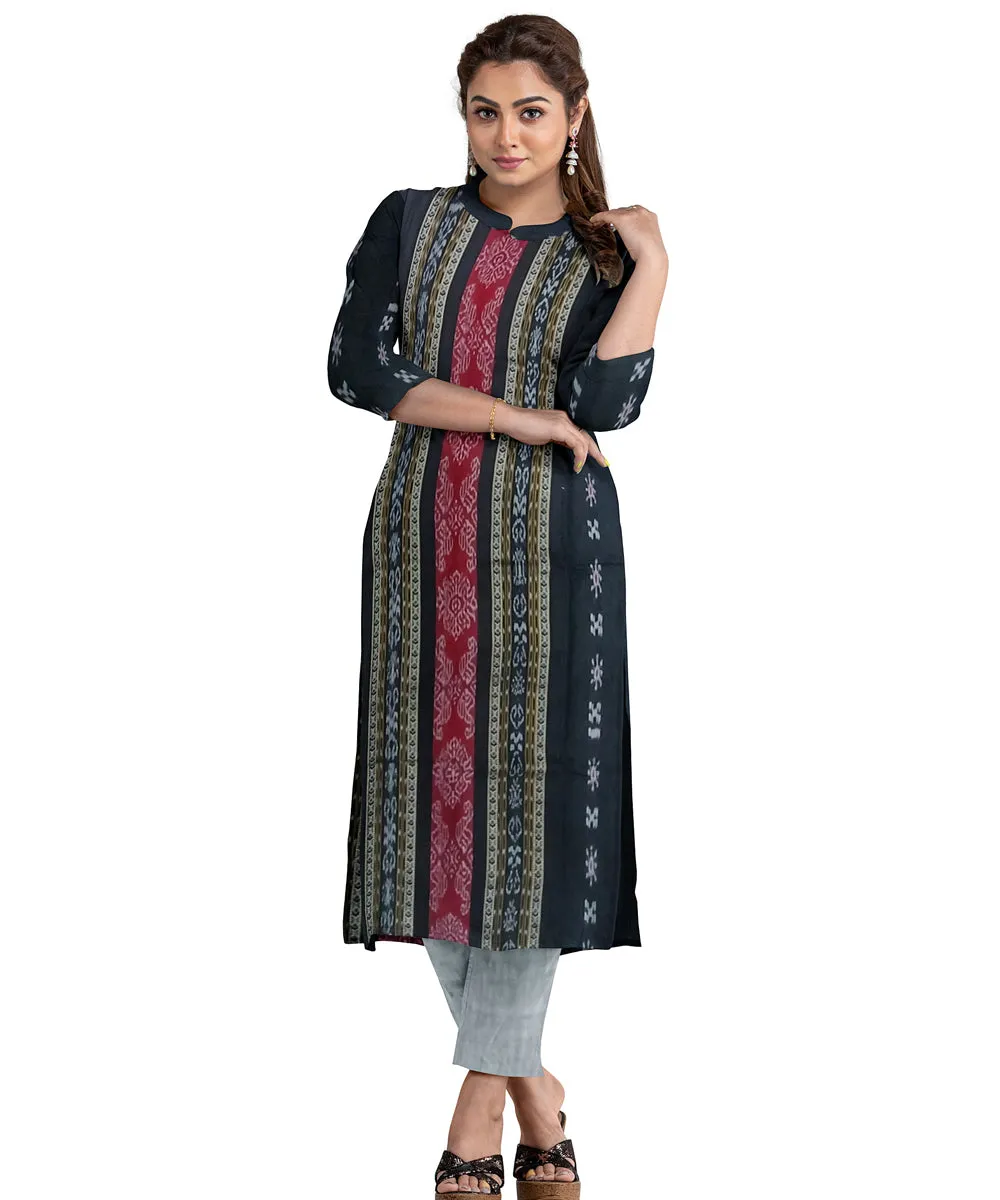 Black grey hand woven cotton nuapatna dress material