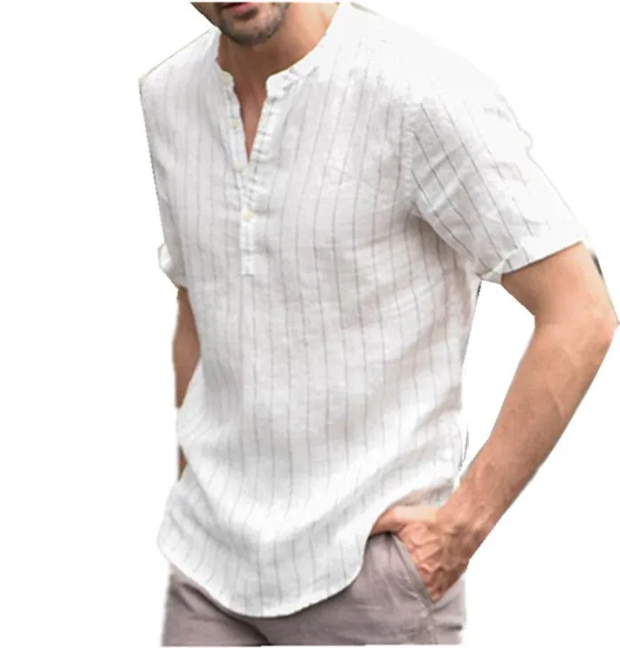 Black Stripe linen holiday shirt for men