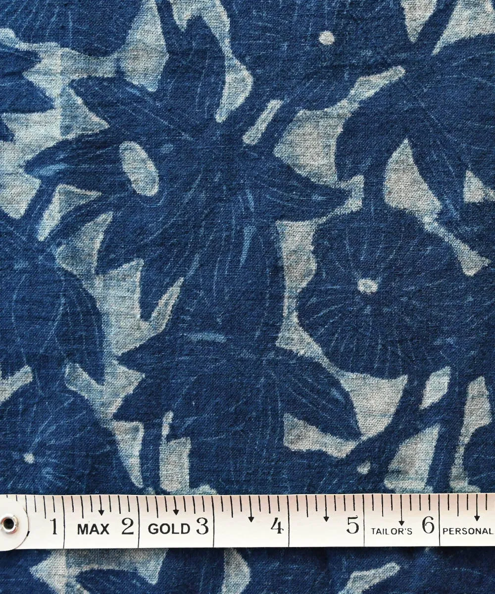 Blue indigo hand blockprint handspun handwoven cotton fabric