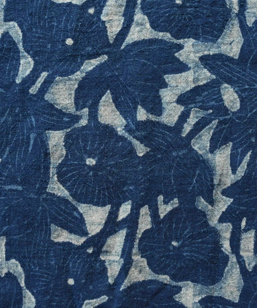 Blue indigo hand blockprint handspun handwoven cotton fabric