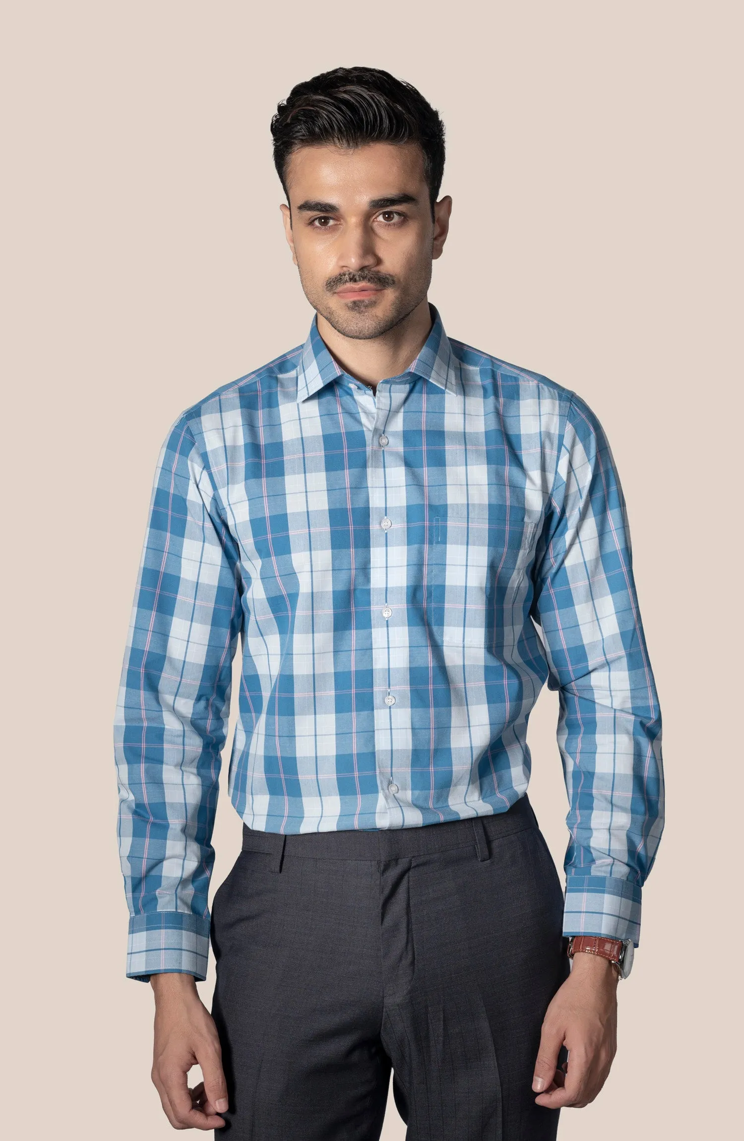 Blue Pink Plaid Tartan Shirt