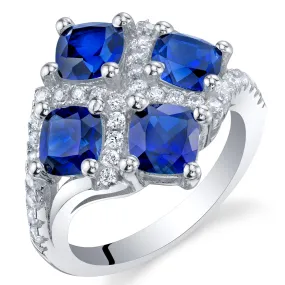 Blue Sapphire Cushion Cut Sterling Silver Ring Size 6