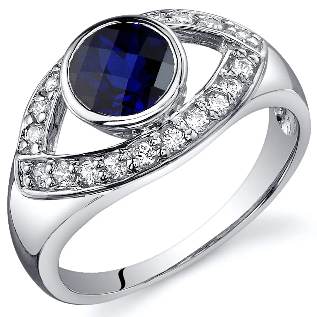 Blue Sapphire Round Cut Sterling Silver Ring Size 7