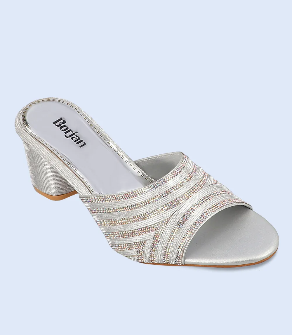 BW7306-SILVER-Women Formal Slipper Heels