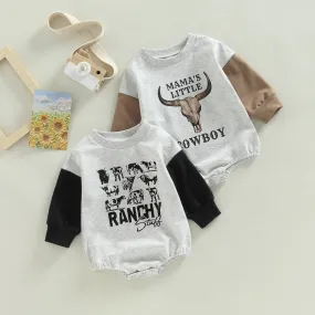 Children's Wear Spring and Autumn 2022 Baby Baby Letter Animal Print Splicing Sleeve Pullover Romper