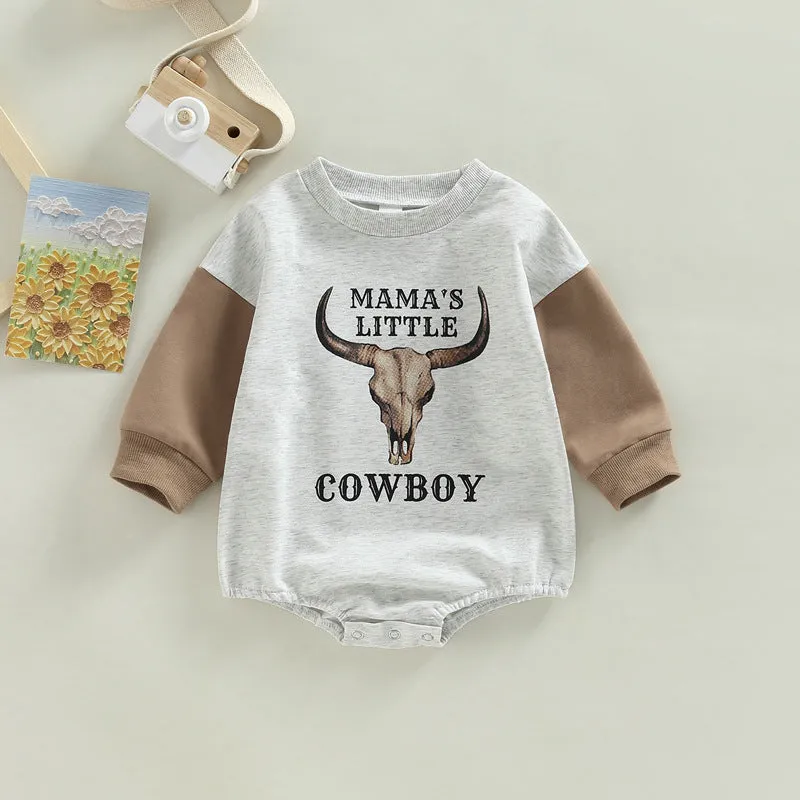 Children's Wear Spring and Autumn 2022 Baby Baby Letter Animal Print Splicing Sleeve Pullover Romper