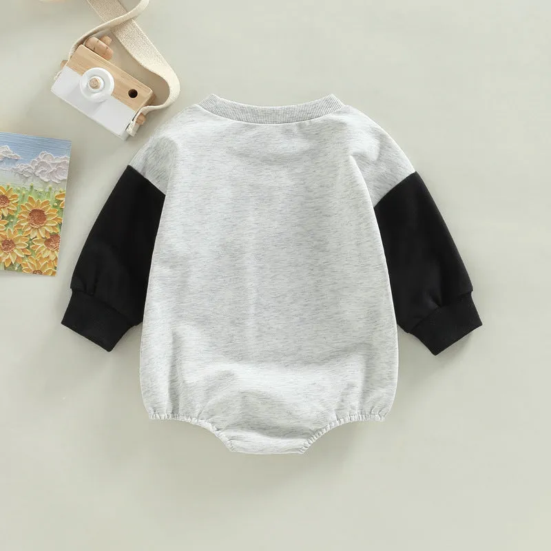 Children's Wear Spring and Autumn 2022 Baby Baby Letter Animal Print Splicing Sleeve Pullover Romper