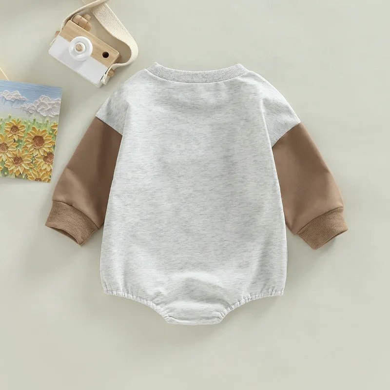 Children's Wear Spring and Autumn 2022 Baby Baby Letter Animal Print Splicing Sleeve Pullover Romper