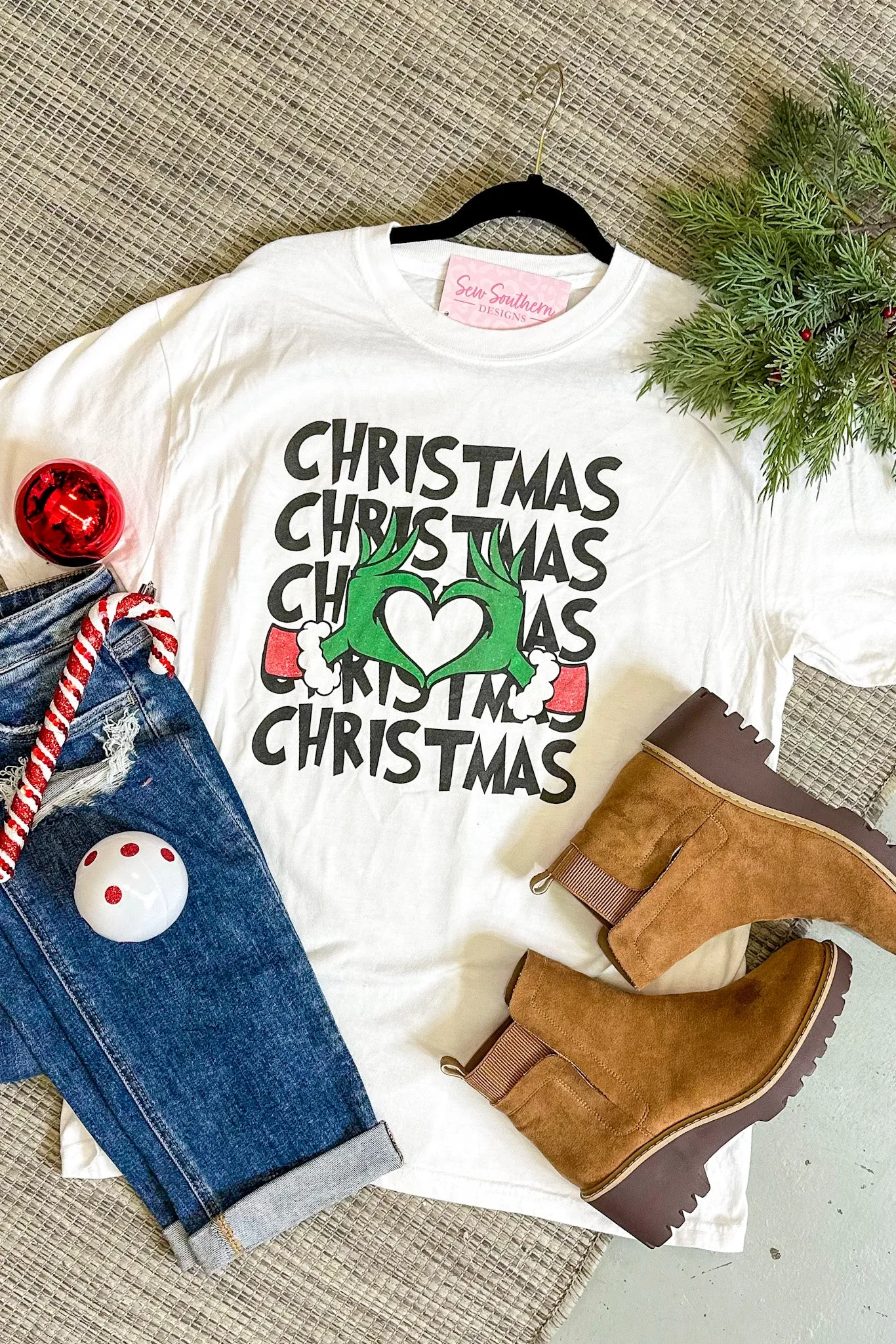 Christmas Grinchee Graphic Tee, White