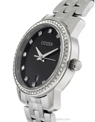 Citizen Quartz Ladies Swarovski Crystal Dress - Stainless Steel - Black Dial