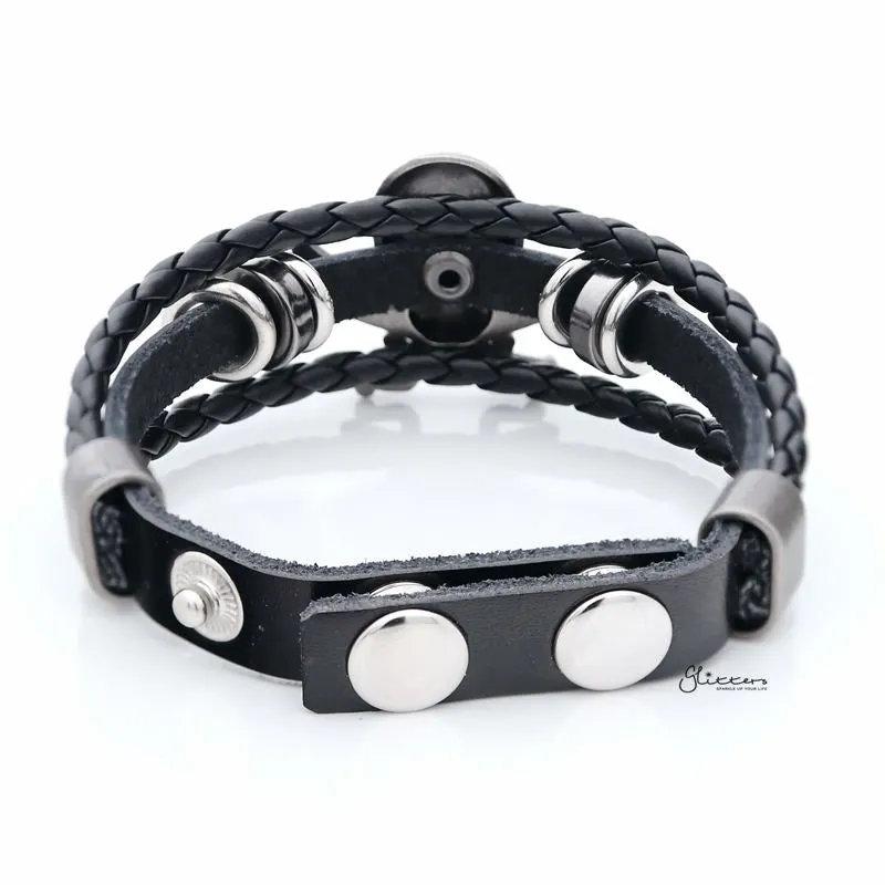 Classic Multilayer Pirate Skull and Cross Swords Adjustable Leather Bracelet